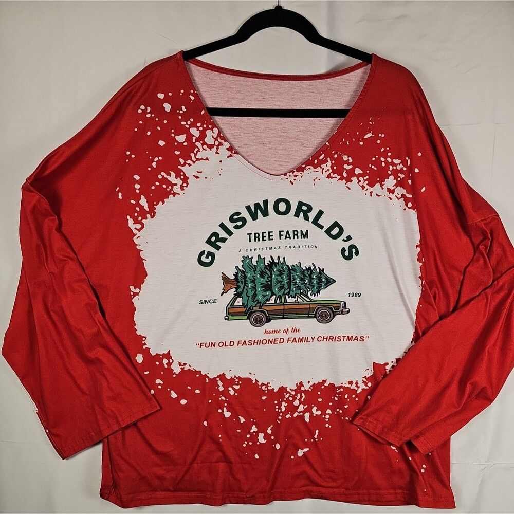 Womens 3XL Griswold Tree Farm Christmas Vacation Red Graphic Top
